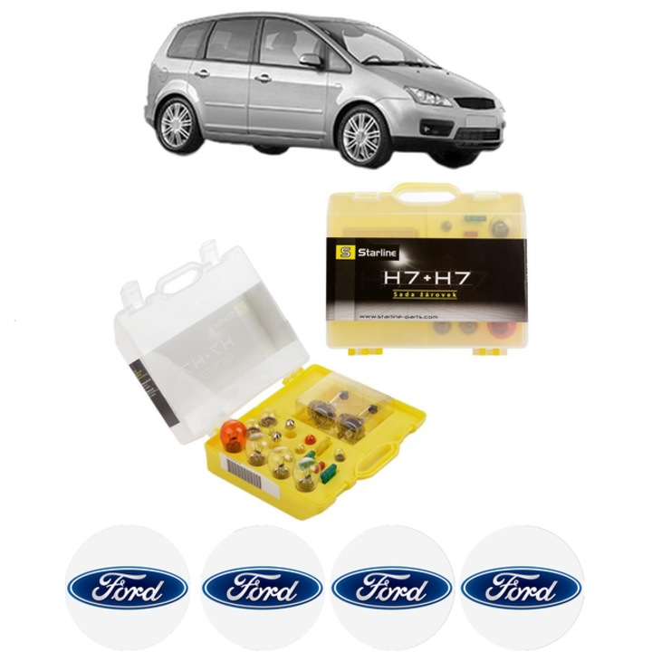 Kit trusa Set becuri H7 compatibila cu FORD FOCUS C-MAX (DM2) din 2003-2007, bec far, semnalizare, pozitie, iluminare numar, frana, plafoniera, stop frana