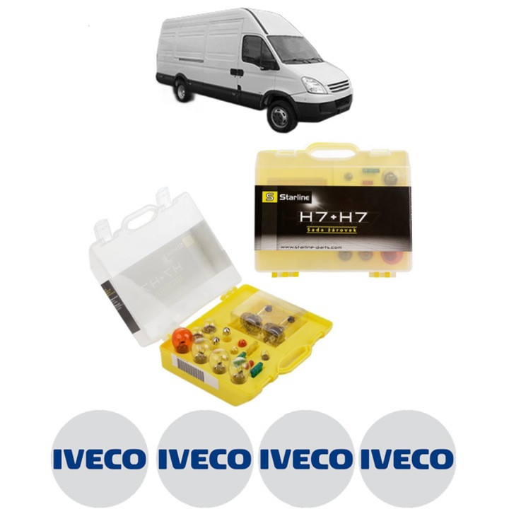 Kit trusa Set becuri H7 compatibila cu IVECO DAILY IV Van din 2006-2011, bec far, semnalizare, pozitie, iluminare numar, frana, plafoniera, stop frana