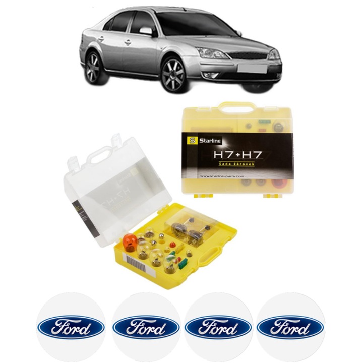 Kit trusa Set becuri H7 compatibila cu FORD MONDEO III Saloon (B4Y) din 2000-2007, bec far, semnalizare, pozitie, iluminare numar, frana, plafoniera, stop frana