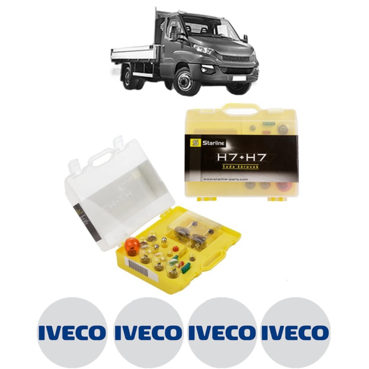 Kit trusa Set becuri H7 compatibila cu IVECO DAILY VI Platform/Chassis din 2014-2022, bec far, semnalizare, pozitie, iluminare numar, frana, plafoniera, stop frana