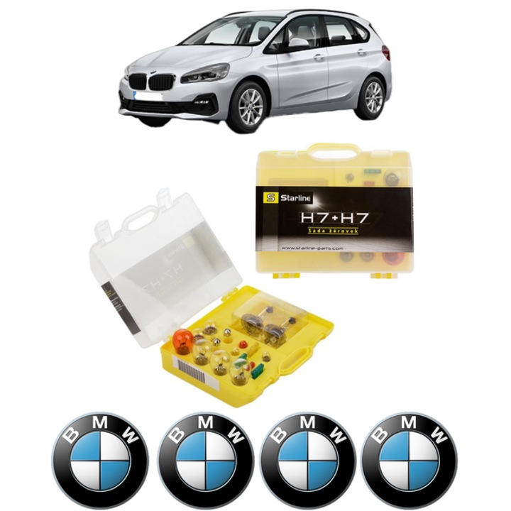 Kit trusa Set becuri H7 compatibila cu BMW 2 Active Tourer Van (F45) din 2014-2021, bec far, semnalizare, pozitie, iluminare numar, frana, plafoniera, stop frana
