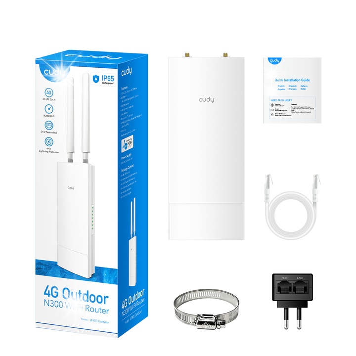Cudy LT400 4G LTE kültéri router, Wi-Fi N300, IP65, 240x100x53,7mm