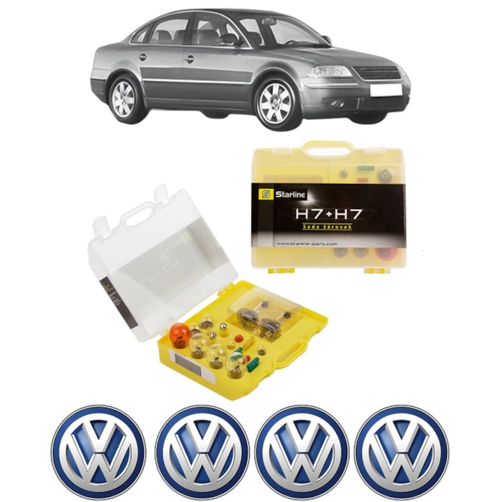 Kit trusa Set becuri H7 compatibila cu Volkswagen PASSAT B5.5 (3B3) din 2000-2005, bec far, semnalizare, pozitie, iluminare numar, frana, plafoniera, stop frana