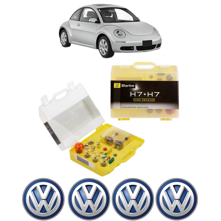 Kit trusa Set becuri H7 compatibila cu Volkswagen NEW BEETLE (9C1, 1C1) din 1998-2010, bec far, semnalizare, pozitie, iluminare numar, frana, plafoniera, stop frana