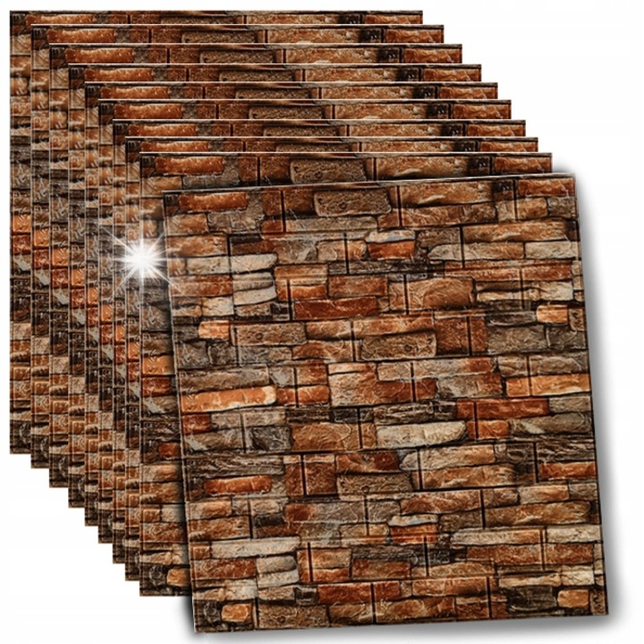 10 darab 3D öntapadós tégla tapétapanel, könnyű, 77x70cm, színes