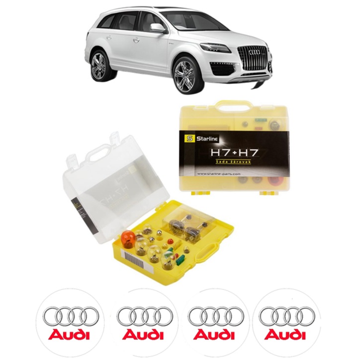 Kit trusa Set becuri H7 compatibila cu AUDI Q7 (4LB) din 2006-2015, bec far, semnalizare, pozitie, iluminare numar, frana, plafoniera, stop frana