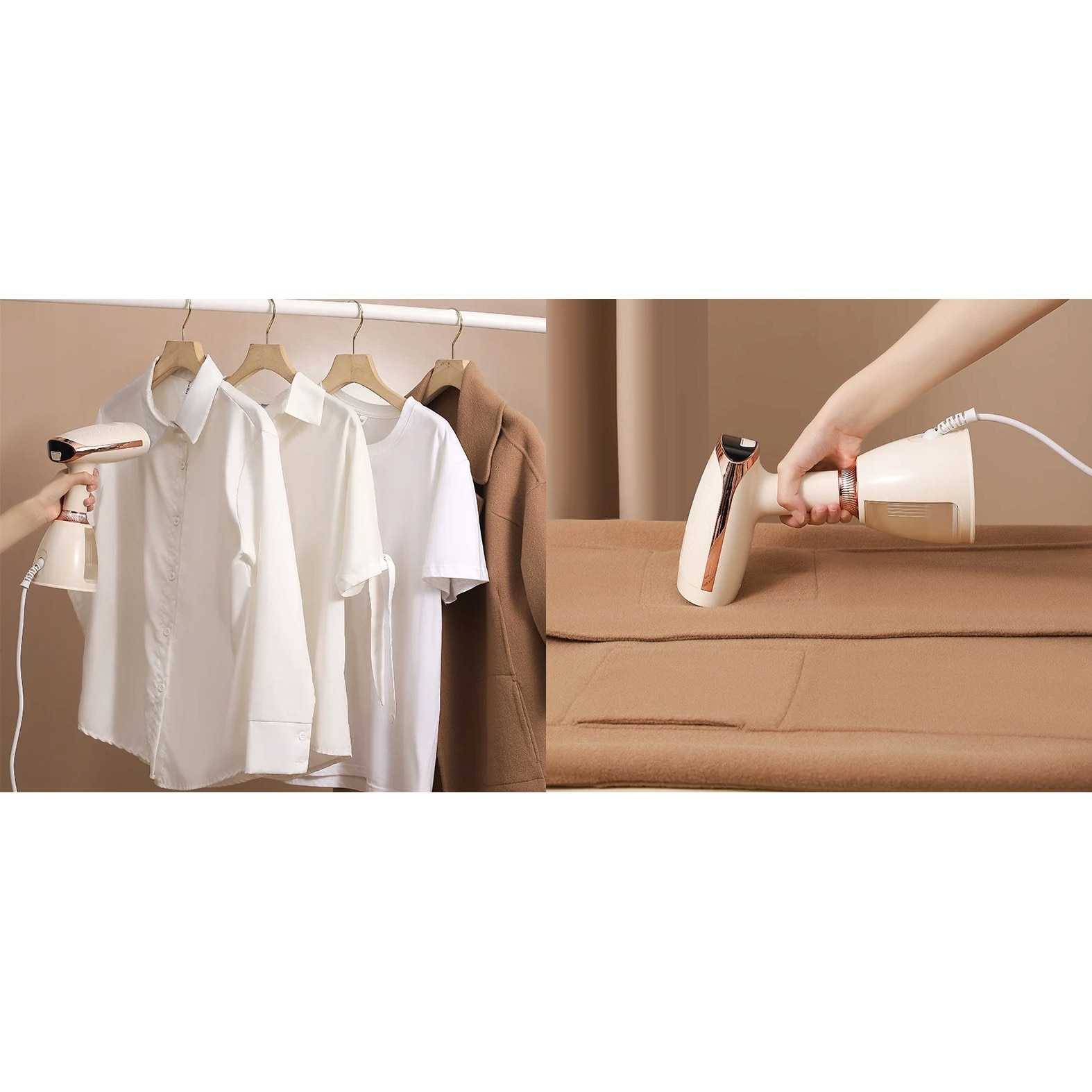 Parownica cu abur Girox, 1500W, 3 trepte de reglare, 28g/min, bej/aurie, 11x16x28cm, set cu perie de curatare