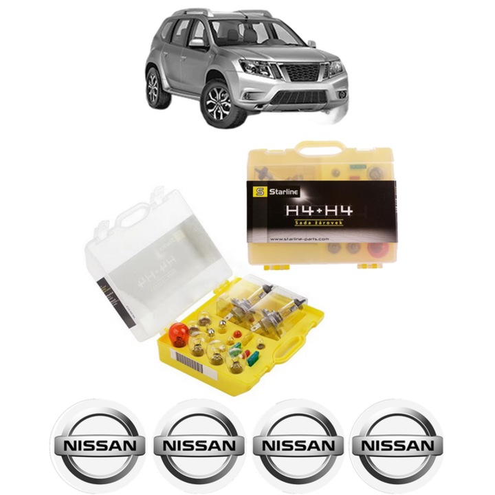 Kit trusa Set becuri H4 compatibila cu NISSAN TERRANO II (R20) din 1993-2007, bec far, semnalizare, pozitie, iluminare numar, frana, plafoniera, stop frana