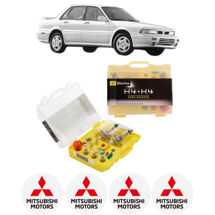 Kit trusa Set becuri H4 compatibila cu MITSUBISHI GALANT VII Saloon (E5_A, E7_A, E8_A) din 1992-1996, bec far, semnalizare, pozitie, iluminare numar, frana, plafoniera, stop frana