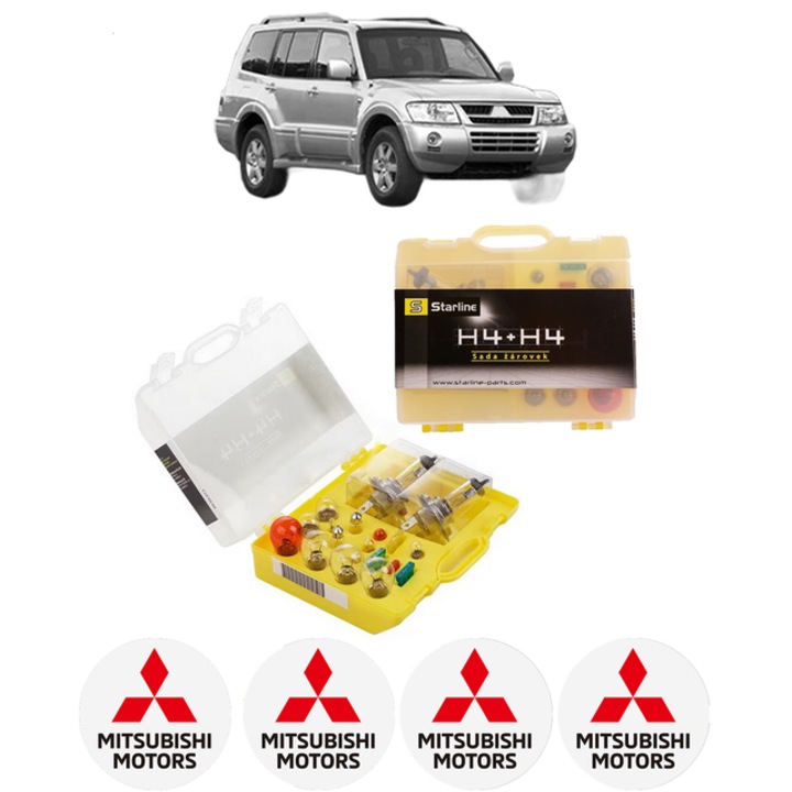 Kit trusa Set becuri H4 compatibila cu MITSUBISHI PAJERO III (V7_W, V6_W) din 2000-2007, bec far, semnalizare, pozitie, iluminare numar, frana, plafoniera, stop frana