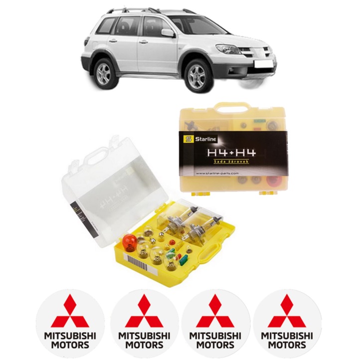 Kit trusa Set becuri H4 compatibila cu MITSUBISHI OUTLANDER I (CU_W) din 2001-2007, bec far, semnalizare, pozitie, iluminare numar, frana, plafoniera, stop frana