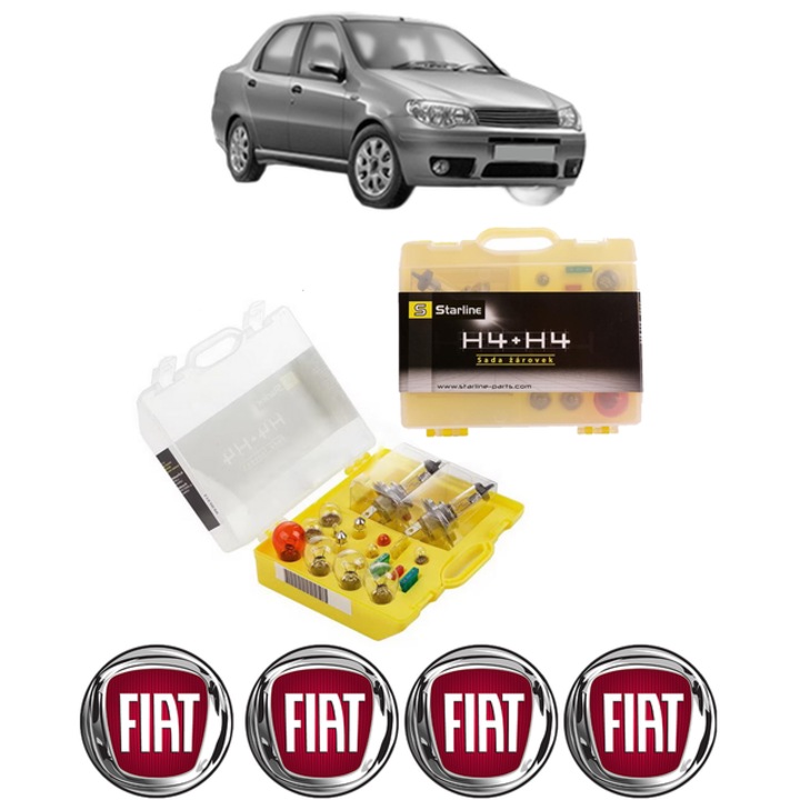 Kit trusa Set becuri H4 compatibila cu FIAT SIENA (178_, 172_) / ALBEA din 1996-2012, bec far, semnalizare, pozitie, iluminare numar, frana, plafoniera, stop frana