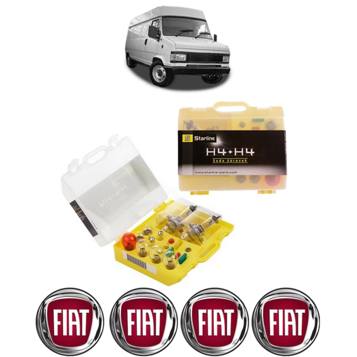 Kit trusa Set becuri H4 compatibila cu FIAT DUCATO Van (290_) din 1989-1994, bec far, semnalizare, pozitie, iluminare numar, frana, plafoniera, stop frana