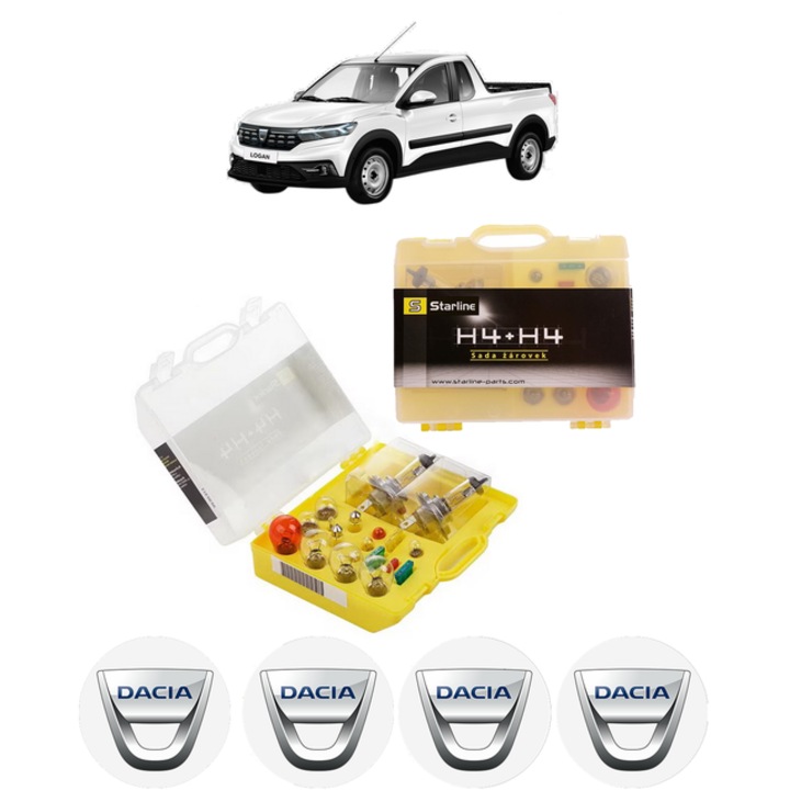 Kit trusa Set becuri H4 compatibila cu DACIA DOKKER Pickup din 2014-2021, bec far, semnalizare, pozitie, iluminare numar, frana, plafoniera, stop frana