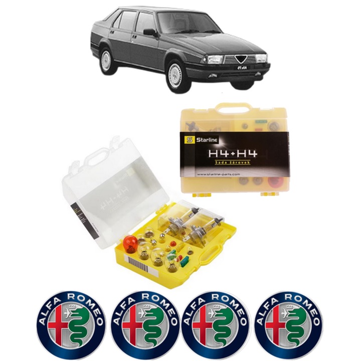 Kit trusa Set becuri H4 compatibila cu ALFA ROMEO 75 (162_) din 1985-1992, bec far, semnalizare, pozitie, iluminare numar, frana, plafoniera, stop frana