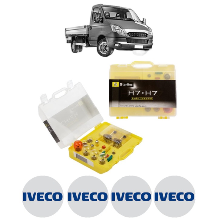 Kit trusa Set becuri H7 compatibila cu IVECO DAILY V Platform/Chassis din 2011-2014, bec far, semnalizare, pozitie, iluminare numar, frana, plafoniera, stop frana