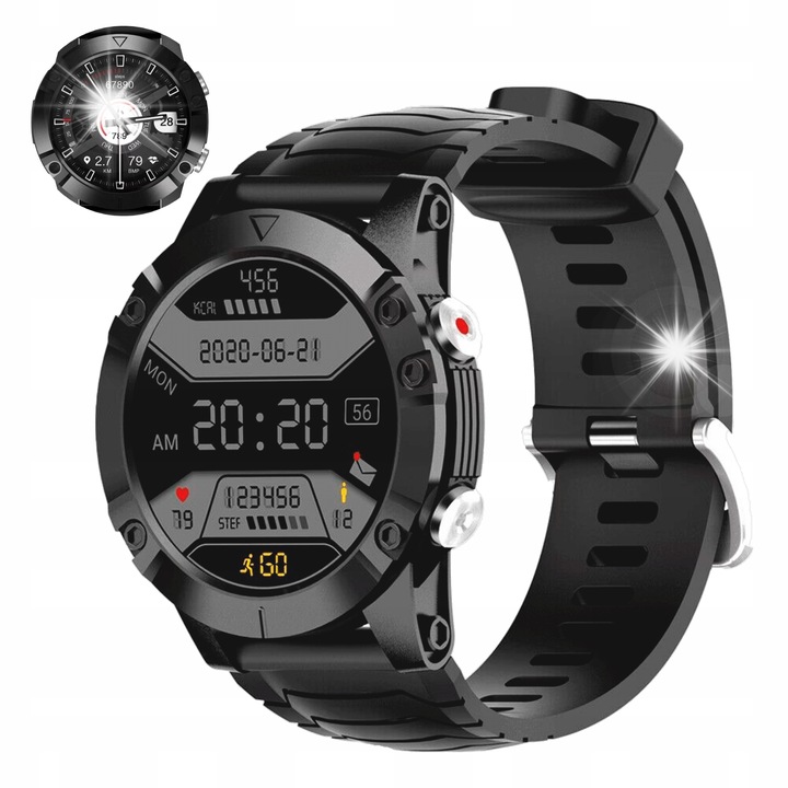 Smartwatch Gravity, negru, 1,28", cu doua bratari (neagra si portocalie), rezistenta IP67, aplicatie in limba romana