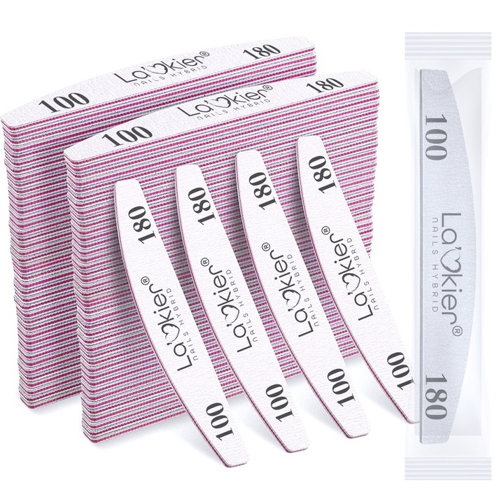 Set 100 Pile cosmetice La'Kier, gradatie 100/180, forma lodka, culoare zebra