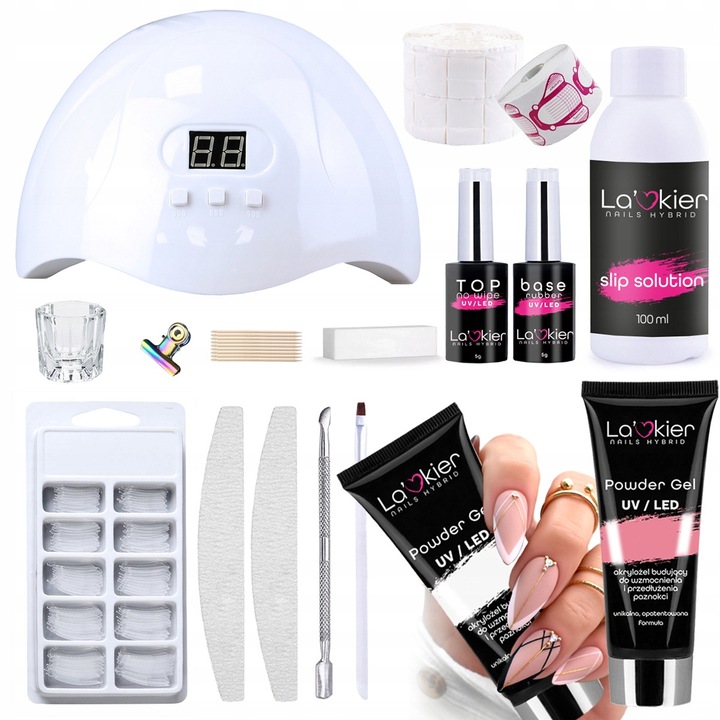 Körömkészlet UV/LED lámpával, La'kier, alap és fedőréteg, fehér, 54W