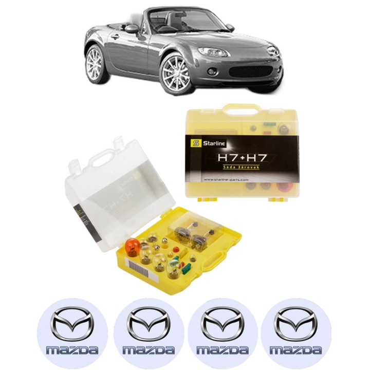 Kit trusa Set becuri H7 compatibila cu MAZDA MX-5 III (NC) din 2005-2014, bec far, semnalizare, pozitie, iluminare numar, frana, plafoniera, stop frana