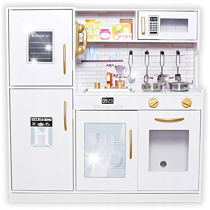 Gyerekkonyha, Minexo, nagy, szürke, kiegészítőkkel és LED fényeffektusokkal, 30x75x90cm