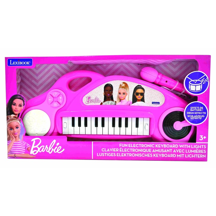 Barbie elektronikus hangszer mikrofonnal, Lexibook, 4 hang, 22 dallam, többszínű, 3+ éves gyermekeknek