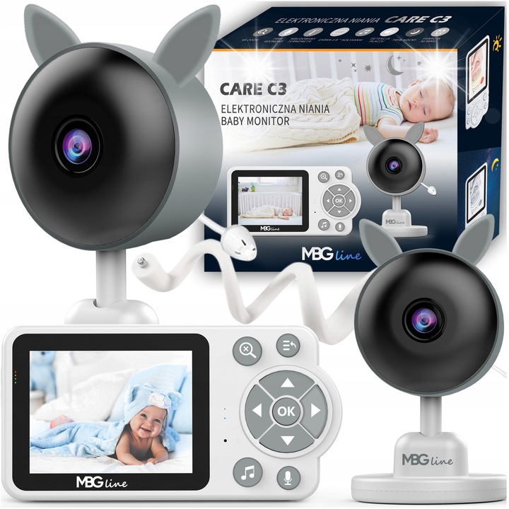 Видео бебефон MBG Line CARE C3, безжична камера, 2.8" LCD дисплей, 2x и 4x увеличение, нощно виждане