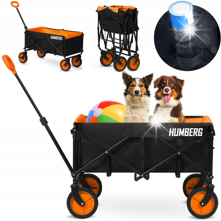 Сгъваема транспортна количка Humberg HM-513, вместимост 100л, 90кг, 2 предни колела, устойчив материал