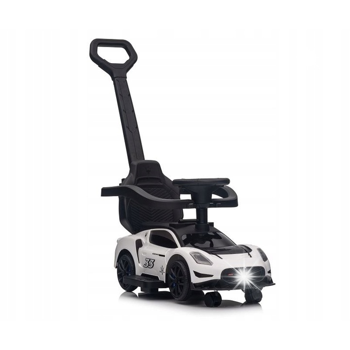 Maserati GT2 kisautó, többfunkciós, fehér, 4 az 1-ben, hangokkal és forgó kerekekkel
