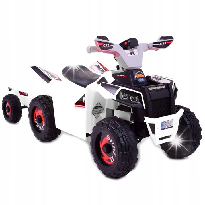 ATV gyermekeknek, Super-toys XMX-630T, utánfutóval, megafonnal, fehér, 69x39x45cm