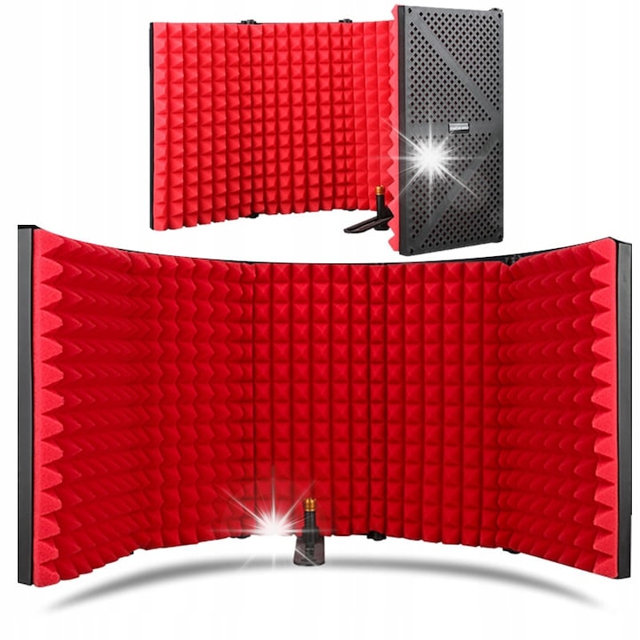 Akusztikus mikrofonkabin, Mozos, 5 panel, fekete és piros, 75x30cm, teljes készlet