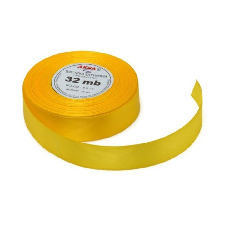 Panglica satinata NEOPAK, pentru decoratiuni si cadouri, pe rola, 25 mm x 32 m, Galben 8011, Lucios