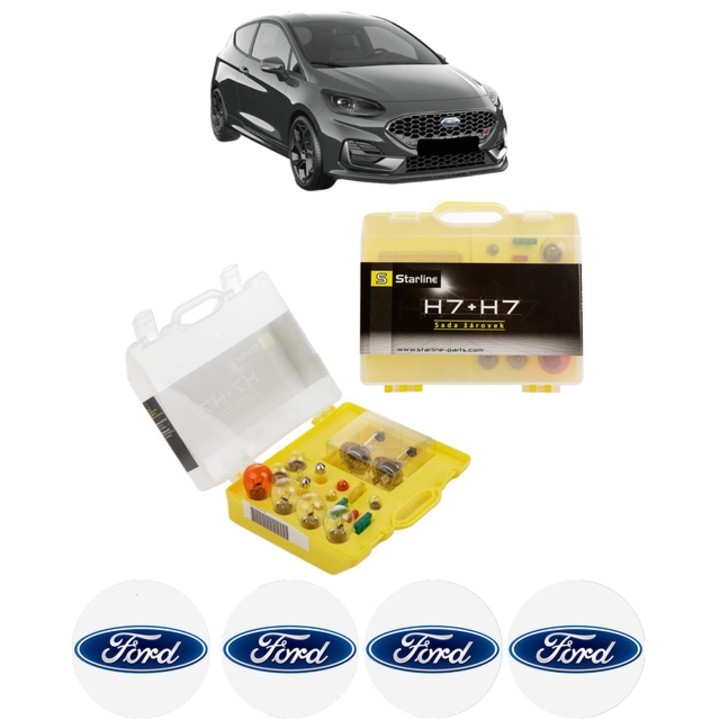 Kit trusa Set becuri H7 compatibila cu FORD FIESTA VII (HJ, HF) din 2017-2022, bec far, semnalizare, pozitie, iluminare numar, frana, plafoniera, stop frana