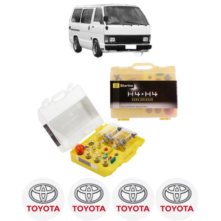 Kit trusa Set becuri H4 compatibila cu TOYOTA HIACE IV Bus (_H1_) din 1989-2004, bec far, semnalizare, pozitie, iluminare numar, frana, plafoniera, stop frana
