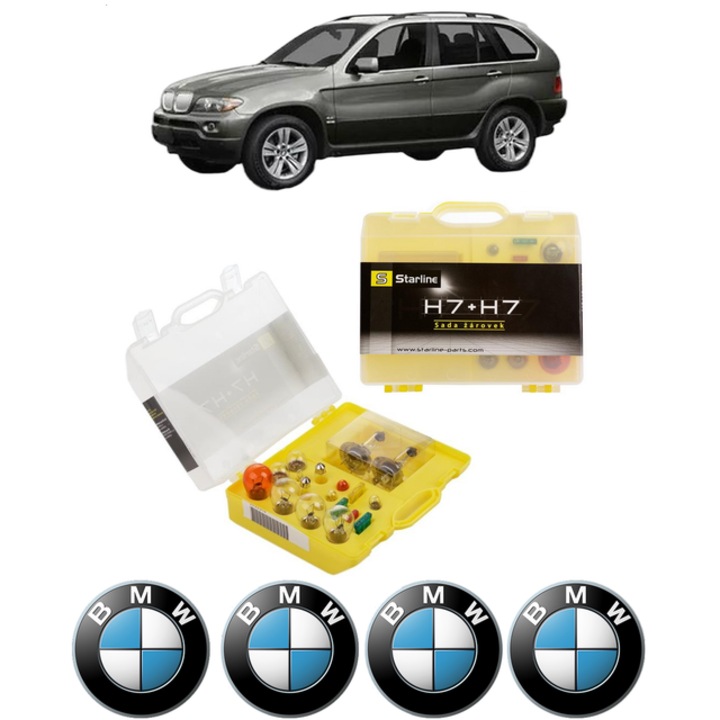 Kit trusa Set becuri H7 compatibila cu BMW X5 (E53) din 2000-2006, bec far, semnalizare, pozitie, iluminare numar, frana, plafoniera, stop frana