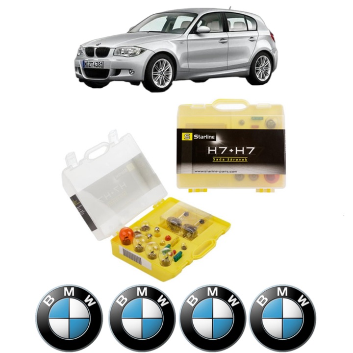 Kit trusa Set becuri H7 compatibila cu BMW 1 (E87) din 2004-2011, bec far, semnalizare, pozitie, iluminare numar, frana, plafoniera, stop frana