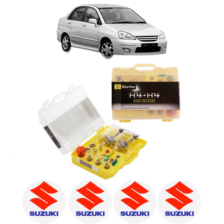 Kit trusa Set becuri H4 compatibila cu SUZUKI LIANA (ER, RH_) din 2002-2007, bec far, semnalizare, pozitie, iluminare numar, frana, plafoniera, stop frana