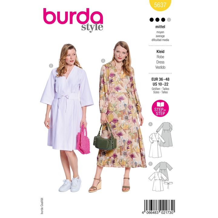 Кройка Рокли Жени Burda Style 5637, комплект многоразмерен 36-48, органична вискоза, проветриви