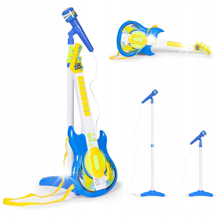 Játék hangszerkészlet, Multistore, elektromos gitár, mikrofon állvánnyal, 57x22cm, kék