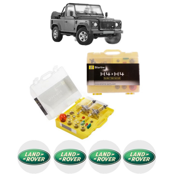Kit trusa Set becuri H4 compatibila cu LAND ROVER DEFENDER Cabrio (L316) din 1990-2016, bec far, semnalizare, pozitie, iluminare numar, frana, plafoniera, stop frana