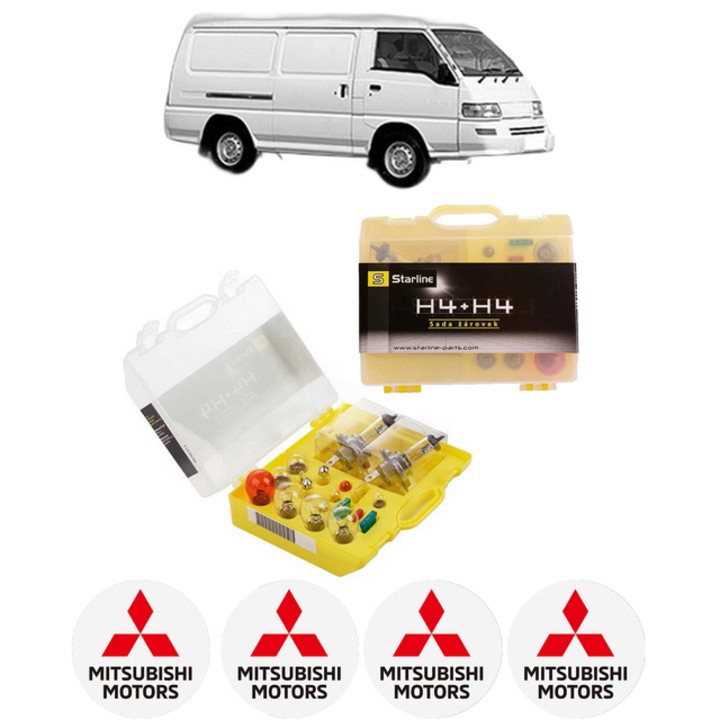 Kit trusa Set becuri H4 compatibila cu MITSUBISHI L 300 III Van (P0_V, P1_V, P2_V) din 1986-2006, bec far, semnalizare, pozitie, iluminare numar, frana, plafoniera, stop frana