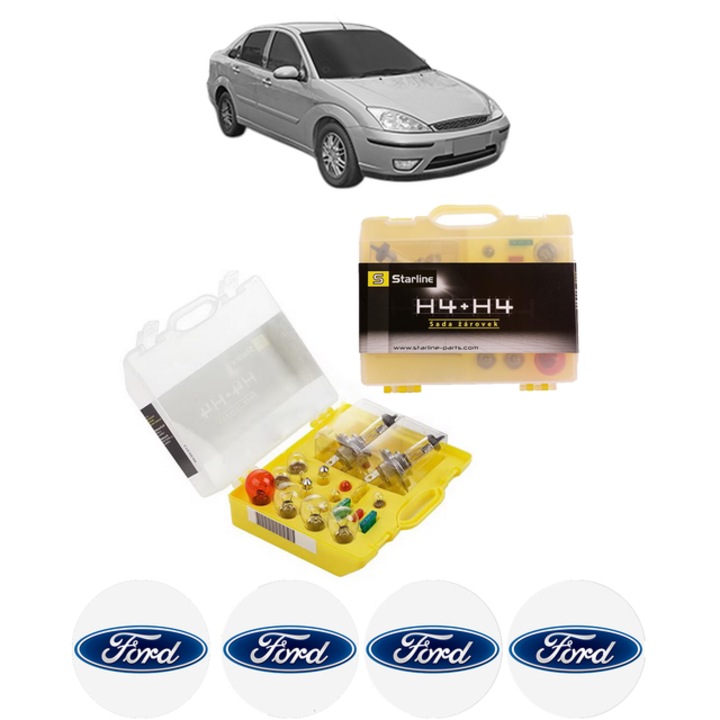 Kit trusa Set becuri H4 compatibila cu FORD FOCUS I Saloon (DFW) din 1999-2005, bec far, semnalizare, pozitie, iluminare numar, frana, plafoniera, stop frana