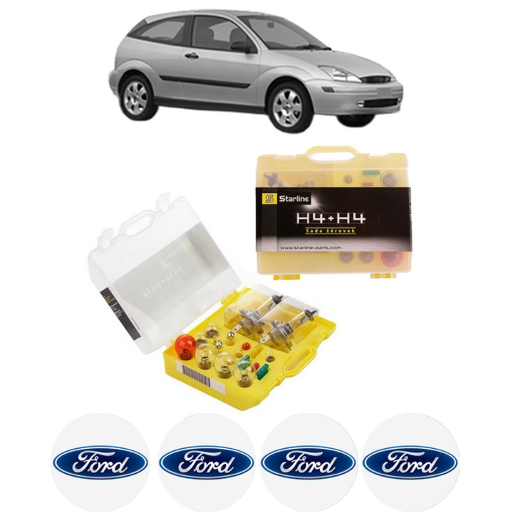 Kit trusa Set becuri H4 compatibila cu FORD FOCUS I (DAW, DBW) din 1998-2007, bec far, semnalizare, pozitie, iluminare numar, frana, plafoniera, stop frana