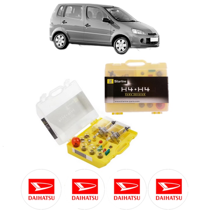 Kit trusa Set becuri H4 compatibila cu DAIHATSU YRV (M2) din 2001-2002, bec far, semnalizare, pozitie, iluminare numar, frana, plafoniera, stop frana