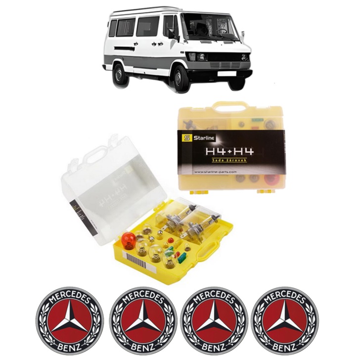 Kit trusa Set becuri H4 compatibila cu MERCEDES-BENZ T1 Bus (602) din 1989-1996, bec far, semnalizare, pozitie, iluminare numar, frana, plafoniera, stop frana