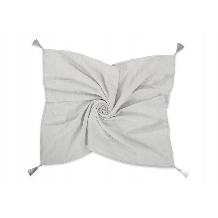 Муселинова пелена за бебета, My Sweet Baby, 78x100см, сива, с пискюли