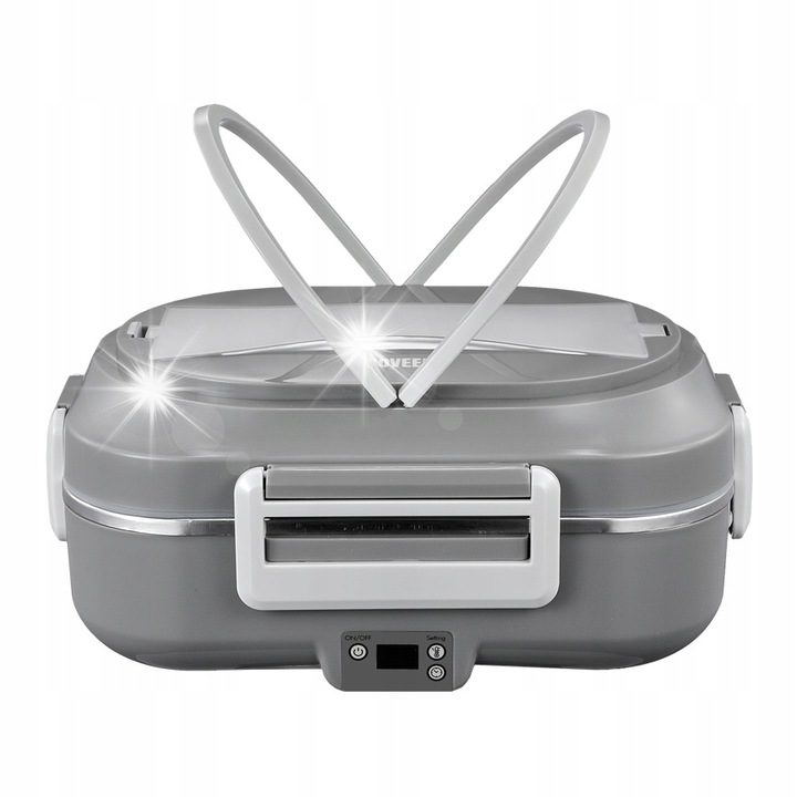 N'oveen LB640 elektromos ételhordó, 3 rekeszes, sötétszürke, 1 liter, LED kijelzővel