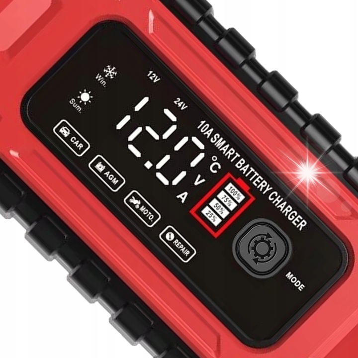 LTC intelligens automata töltő 12V/24V akkumulátorokhoz, 10A, javító funkció, méretei: 17x9.8x5.8cm