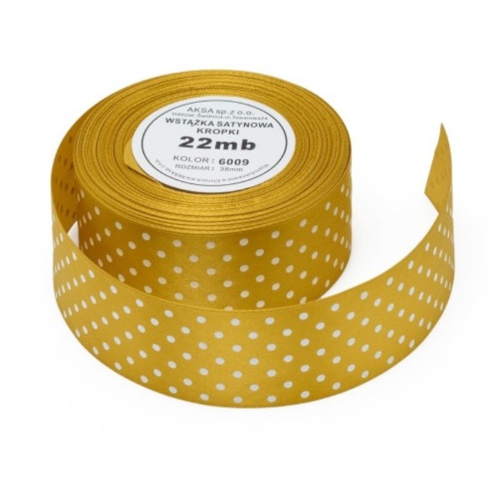 Panglica satinata, cu buline mari, 38 mm, 22 m, Auriu