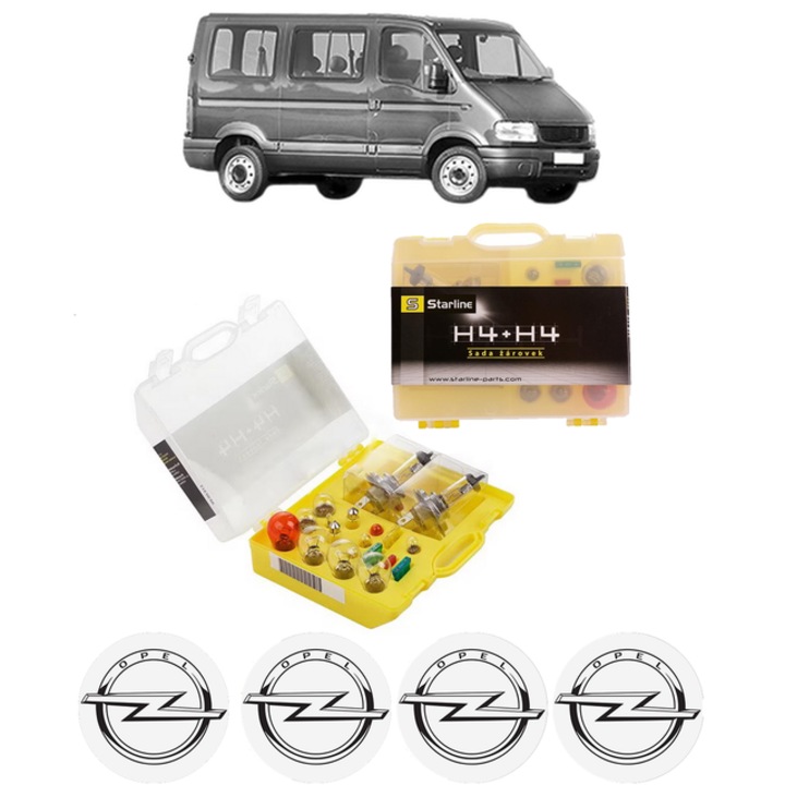 Kit trusa Set becuri H4 compatibila cu OPEL MOVANO A Bus (X70) din 1998-2006, bec far, semnalizare, pozitie, iluminare numar, frana, plafoniera, stop frana